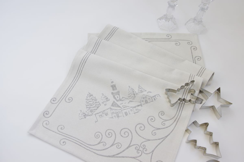 Christmas table runner CHALET Lurex, silver
