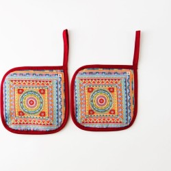 Pot holders INDO, orange, with pocket