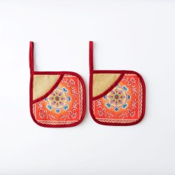 Pot holders INDO, orange, with pocket