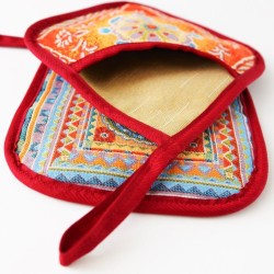 Pot holders INDO, orange, with pocket