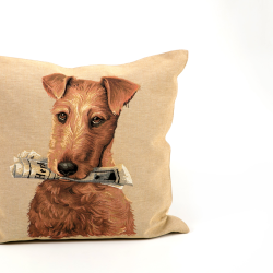 Cushion cover DOG WITH NEWSPAPER