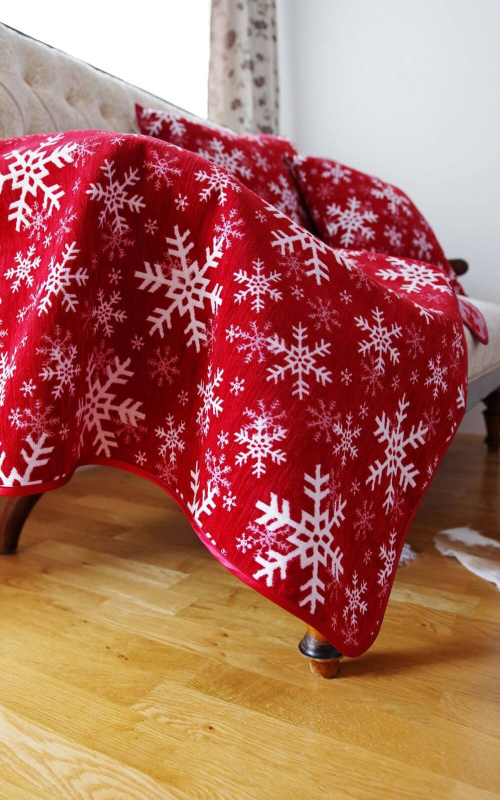 Throw SNOW FLAKES, red