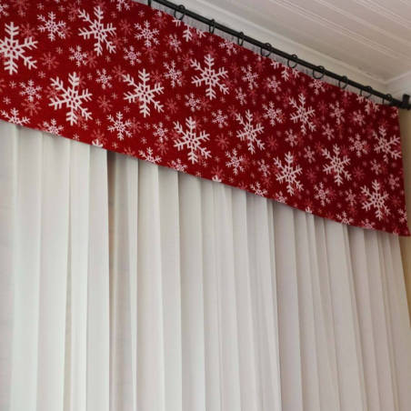 Top curtain SNOW FLAKES, red