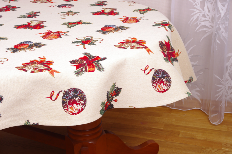 Christmas tablecloth HOLLY, allover, round